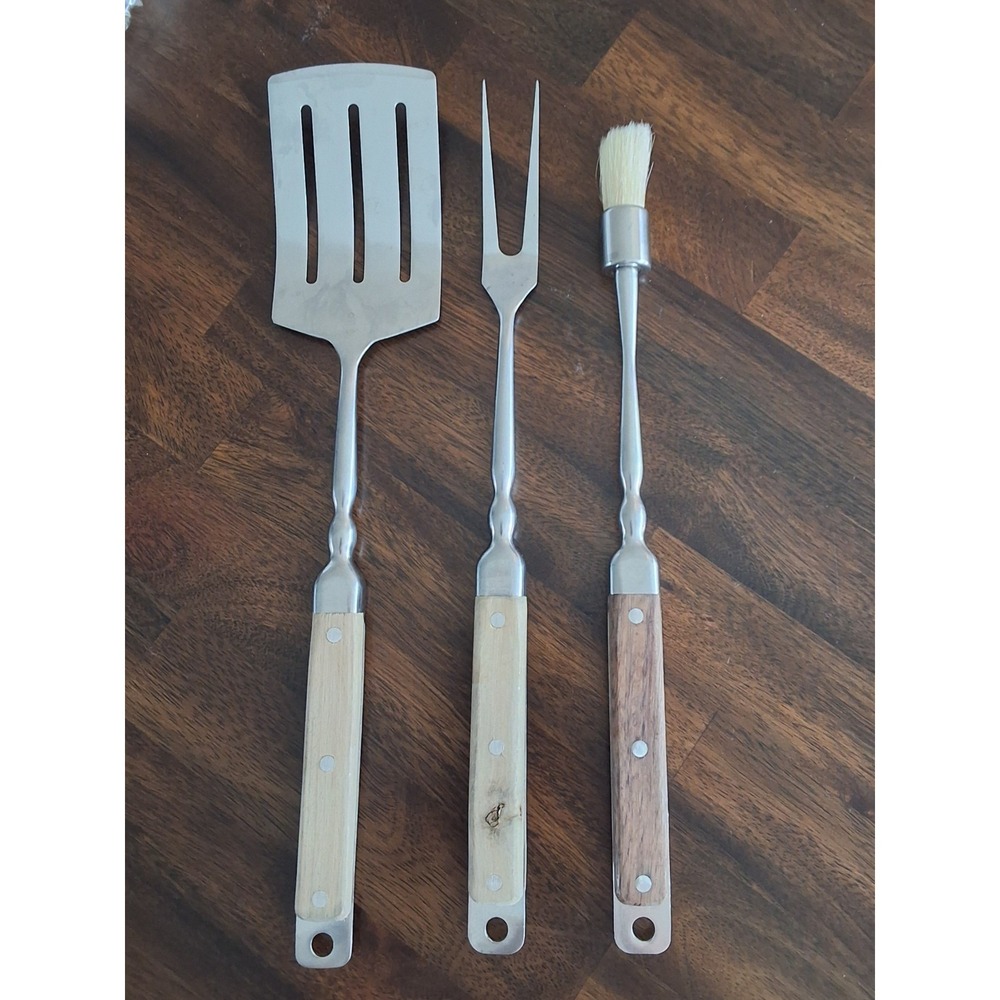 Vintage Heavy‎ Duty Bar-B-Que Grill Set. Spatula, Fork And Brush. Lot Of 3